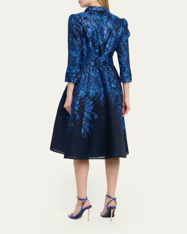 Rickie Freeman for Teri Jon Metallic Jacquard Organza Midi Shirtdress | Thumbnail 3