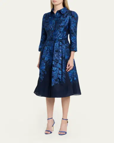 Rickie Freeman for Teri Jon Metallic Jacquard Organza Midi Shirtdress | Thumbnail 4