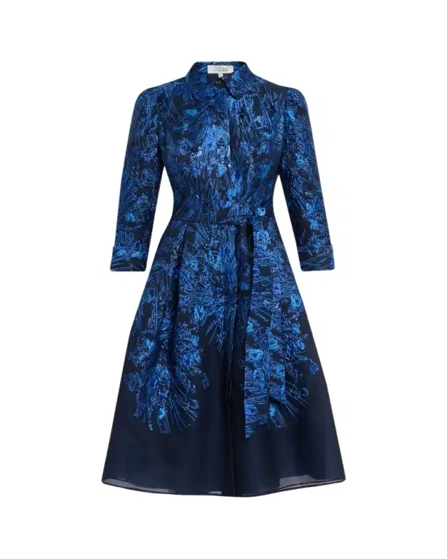 Rickie Freeman for Teri Jon Metallic Jacquard Organza Midi Shirtdress