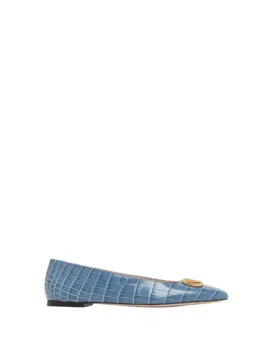 Valentino Garavani VLogo Croc-Embossed Leather Ballerina Flats | Thumbnail 1 Valentino Garavani VLogo Croc-Embossed Leather Ballerina Flats | Thumbnail 1
