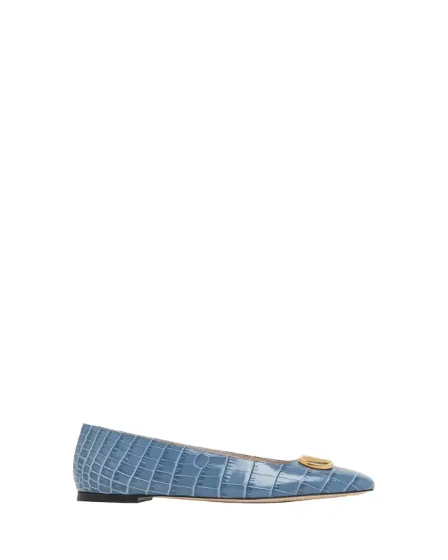 Valentino Garavani VLogo Croc-Embossed Leather Ballerina Flats