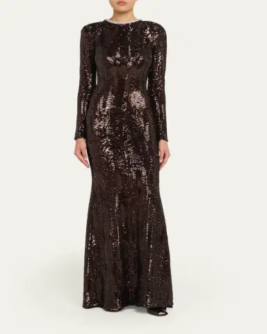 Atelier Prabal Gurung Long Sleeve Open Back Sequin Dress | Thumbnail 2