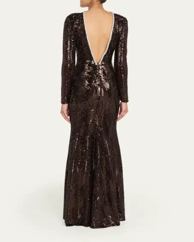 Atelier Prabal Gurung Long Sleeve Open Back Sequin Dress | Thumbnail 3
