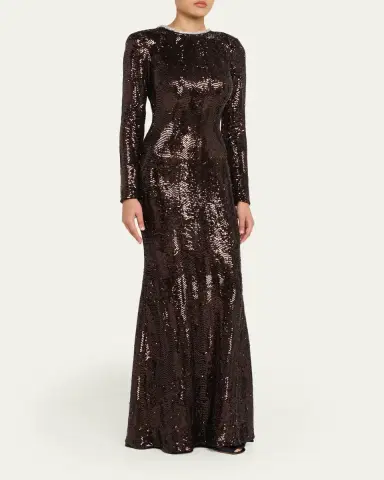 Atelier Prabal Gurung Long Sleeve Open Back Sequin Dress | Thumbnail 4