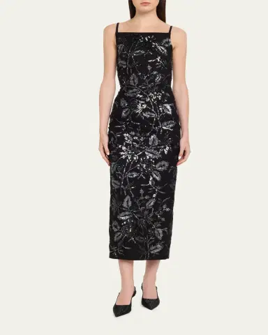 PRABAL GURUNG Square-Neck Floral Sequined Midi Dress | Thumbnail 2