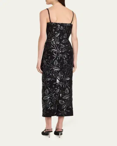 PRABAL GURUNG Square-Neck Floral Sequined Midi Dress | Thumbnail 3