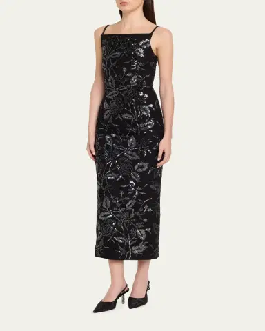 PRABAL GURUNG Square-Neck Floral Sequined Midi Dress | Thumbnail 4