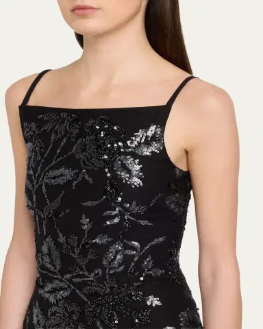 PRABAL GURUNG Square-Neck Floral Sequined Midi Dress | Thumbnail 5