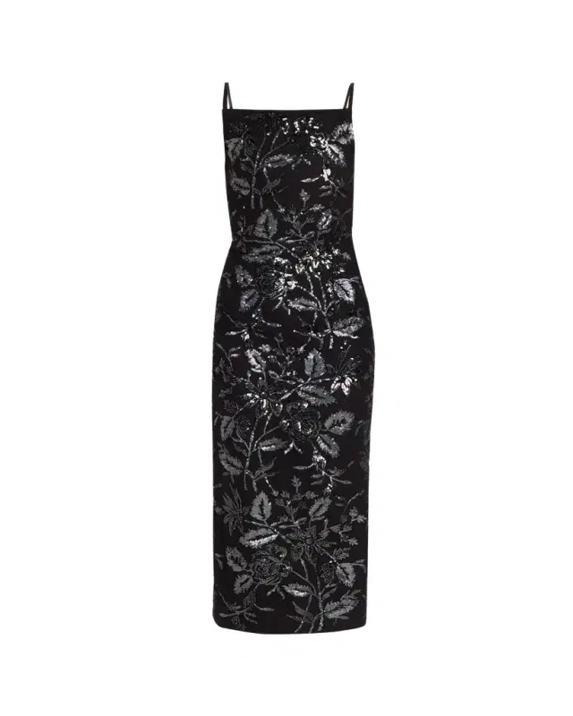 Prabal Gurung Square-Neck Floral Sequined Midi Dress