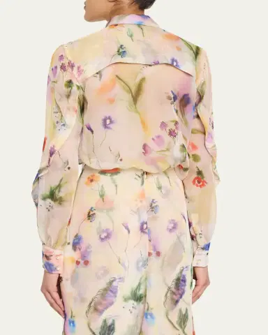 PRABAL GURUNG Floral-Print Collared Blouse with Tie Detail | Thumbnail 3 PRABAL GURUNG Floral-Print Collared Blouse with Tie Detail | Thumbnail 3