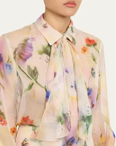 PRABAL GURUNG Floral-Print Collared Blouse with Tie Detail | Thumbnail 5 PRABAL GURUNG Floral-Print Collared Blouse with Tie Detail | Thumbnail 5