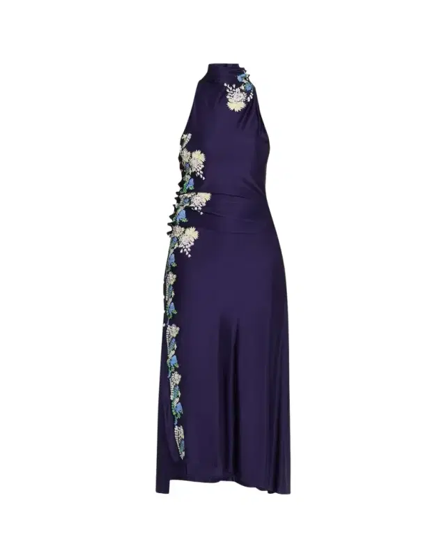 Rabanne Long-Sleeve Stretch Lace Jersey Maxi Dress