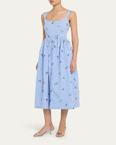 Markarian Nara Sequin Embroidered Check Fit-And-Flare Midi Dress | Thumbnail 2 Markarian Nara Sequin Embroidered Check Fit-And-Flare Midi Dress | Thumbnail 2