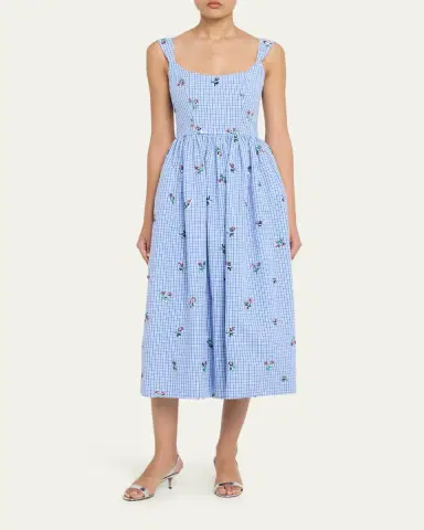 Markarian Nara Sequin Embroidered Check Fit-And-Flare Midi Dress | Thumbnail 4 Markarian Nara Sequin Embroidered Check Fit-And-Flare Midi Dress | Thumbnail 4
