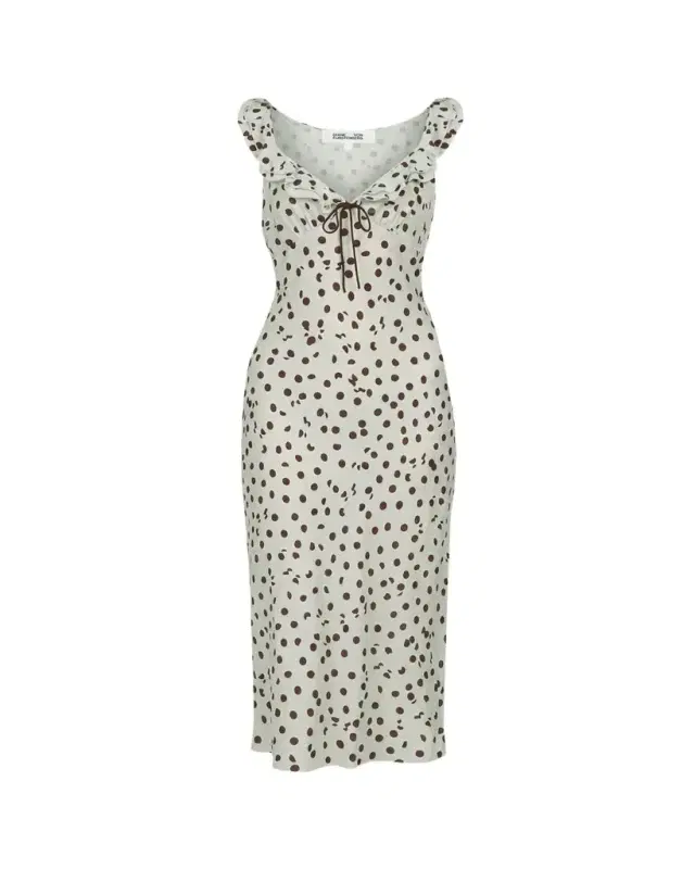 Diane von Furstenberg Christina Ruffle-Trim Polka Dot Midi Dress