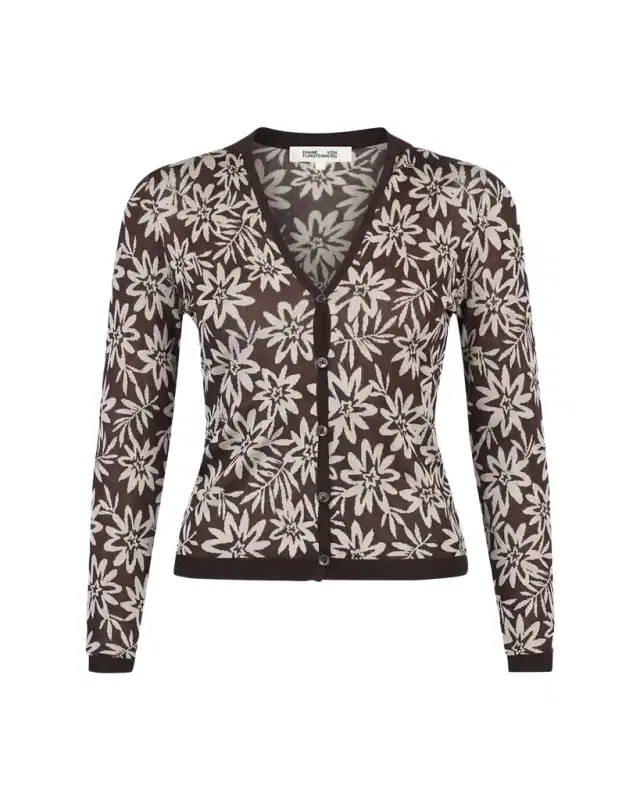 Diane von Furstenberg Rae Floral Button-Down Jacquard Knit Top