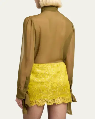 Saint Laurent Lavalliere Silk Long-Sleeve Blouse | Thumbnail 3