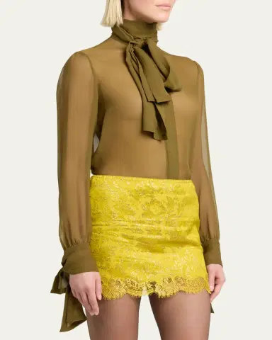 Saint Laurent Lavalliere Silk Long-Sleeve Blouse | Thumbnail 4