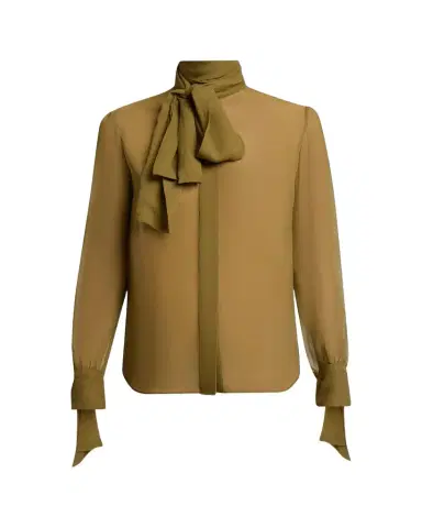 Saint Laurent Lavalliere Silk Long-Sleeve Blouse | Thumbnail 1