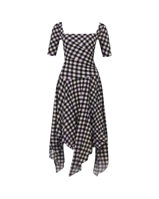 Diane von Furstenberg Leslie Gingham-Print Handkerchief Maxi Dress