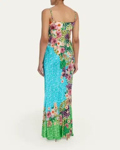 Saloni Renee Long Floral Silk Spaghetti-Strap Dress | Thumbnail 3 Saloni Renee Long Floral Silk Spaghetti-Strap Dress | Thumbnail 3