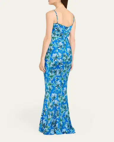 Saloni Renee Long Floral Silk Spaghetti-Strap Dress | Thumbnail 7 Saloni Renee Long Floral Silk Spaghetti-Strap Dress | Thumbnail 7
