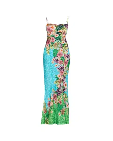 Saloni Renee Long Floral Silk Spaghetti-Strap Dress | Thumbnail 1 Saloni Renee Long Floral Silk Spaghetti-Strap Dress | Thumbnail 1