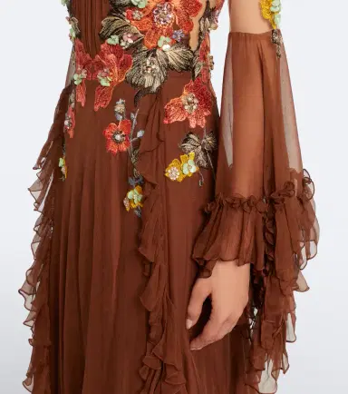 Costarellos Embroidered floral-appliqué silk gown | Thumbnail 2