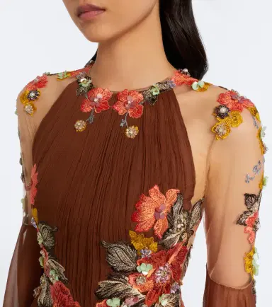 Costarellos Embroidered floral-appliqué silk gown | Thumbnail 3