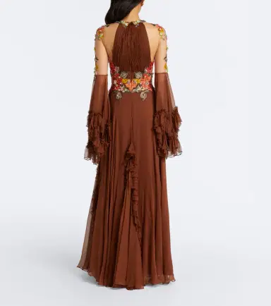 Costarellos Embroidered floral-appliqué silk gown | Thumbnail 6