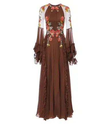 Costarellos Embroidered floral-appliqué silk gown | Thumbnail 1