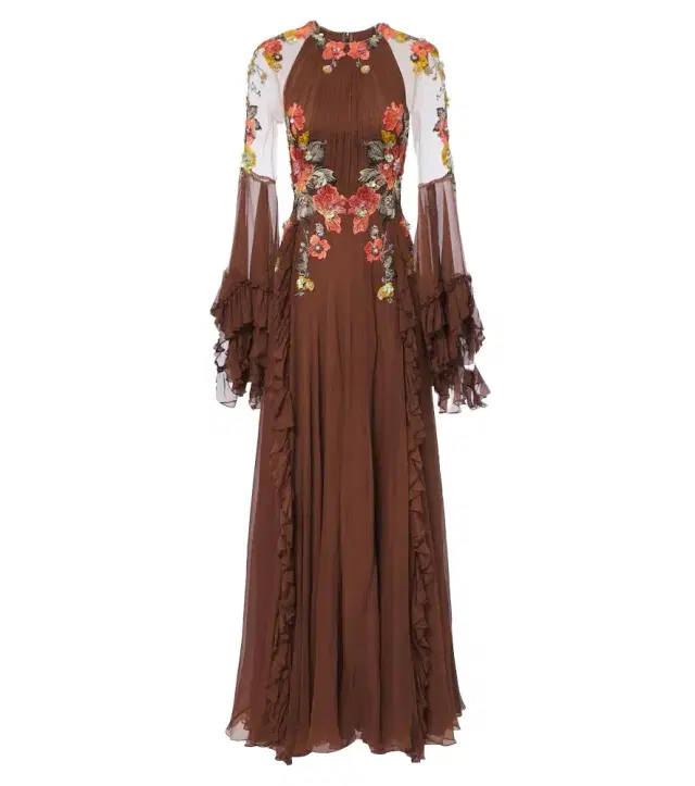 Costarellos Embroidered floral-appliqué silk gown