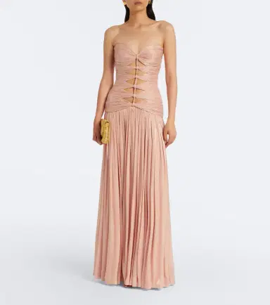 Costarellos Ruched Lurex georgette gown | Thumbnail 2