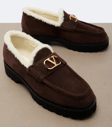 Valentino Garavani VLogo shearling-trimmed suede platform loafers | Thumbnail 4 Valentino Garavani VLogo shearling-trimmed suede platform loafers | Thumbnail 4