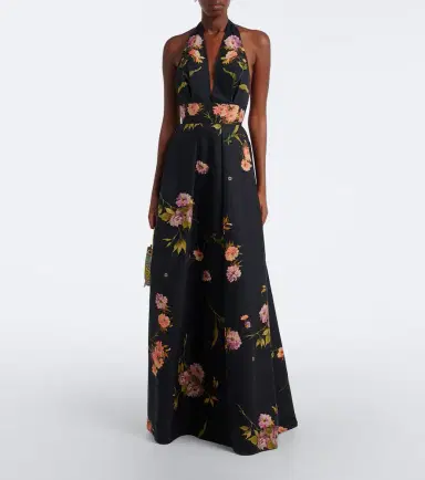 Elie Saab Floral pleated cotton poplin maxi dress | Thumbnail 6