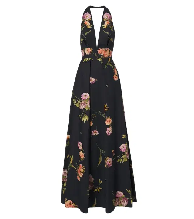 Elie Saab Floral pleated cotton poplin maxi dress