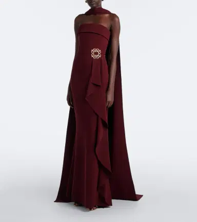 Elie Saab Scarf-detail embellished draped cady gown | Thumbnail 2