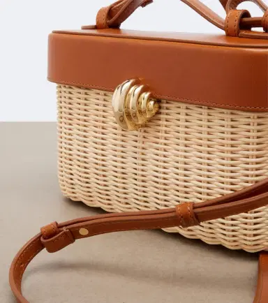 Aquazzura Belgravia leather-trimmed wicker vanity bag | Thumbnail 3