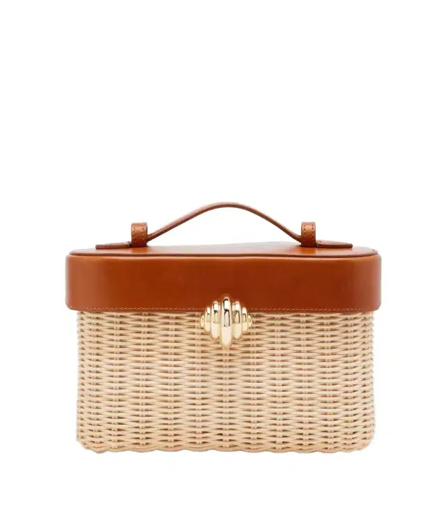 Aquazzura Belgravia leather-trimmed wicker vanity bag