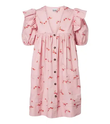 Ganni Floral ruffled cotton-blend poplin minidress | Thumbnail 1 Ganni Floral ruffled cotton-blend poplin minidress | Thumbnail 1