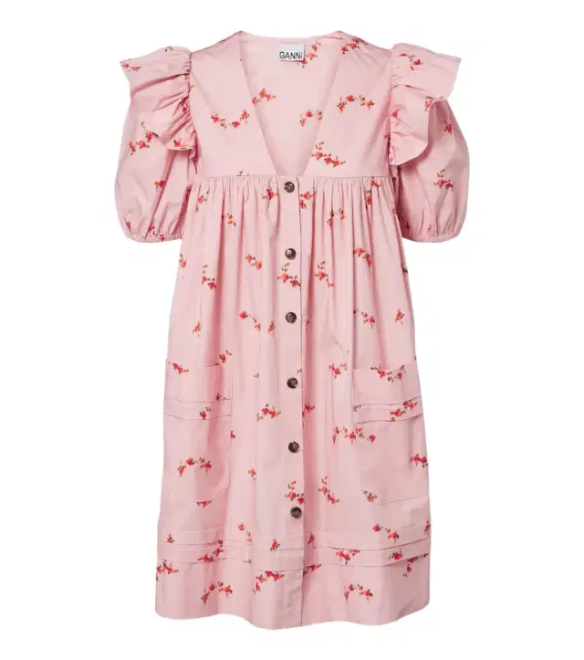 Ganni Floral ruffled cotton-blend poplin minidress