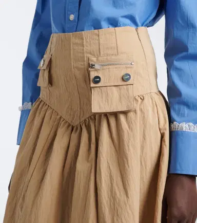 Ganni Gathered cotton-blend maxi skirt | Thumbnail 3