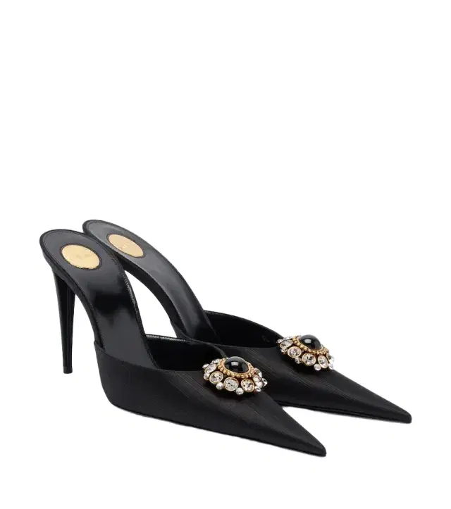 Saint Laurent Cosmo embellished satin mules