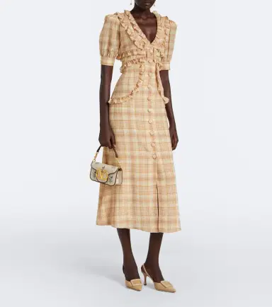 Alessandra Rich Ruffled plaid silk midi dress | Thumbnail 3