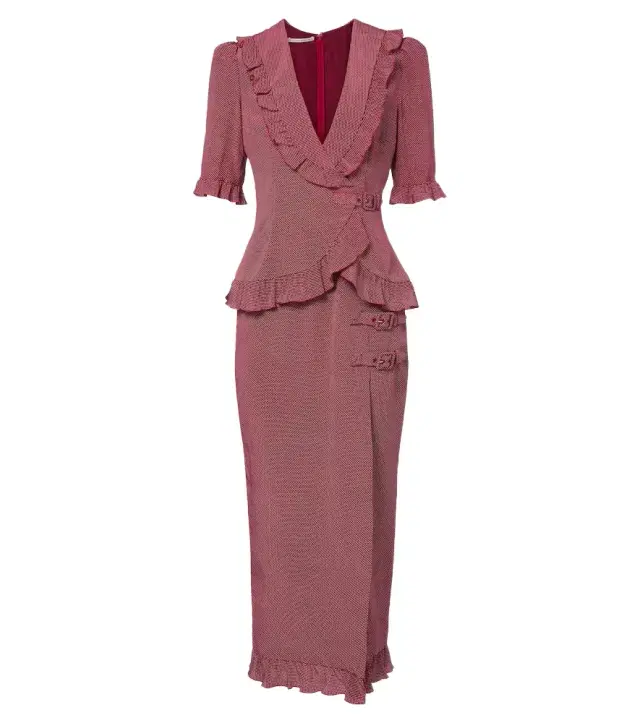 Alessandra Rich Ruffled polka-dot silk midi dress