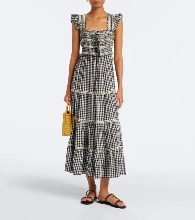 Rixo Chandra checked tiered cotton midi dress | Thumbnail 5 Rixo Chandra checked tiered cotton midi dress | Thumbnail 5