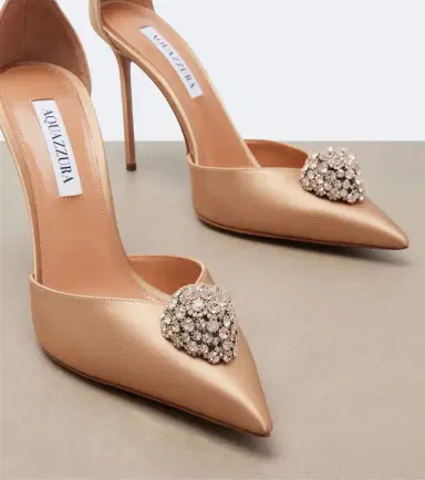 Aquazzura Drop embellished satin slingback pumps | Thumbnail 4