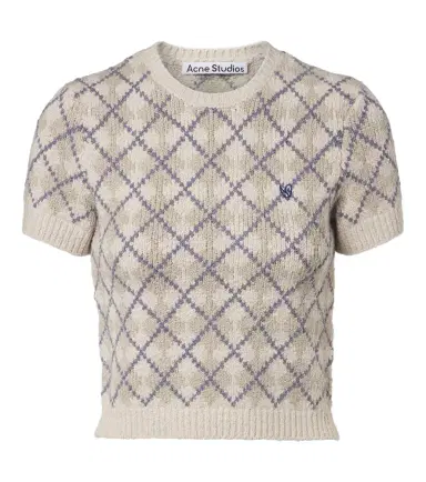 Acne Studios Argyle cotton-blend bouclé sweater | Thumbnail 1 Acne Studios Argyle cotton-blend bouclé sweater | Thumbnail 1