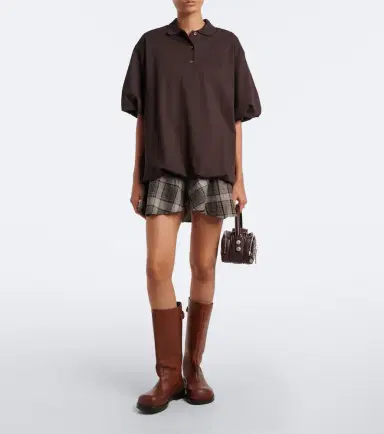 Acne Studios Checked layered cotton-blend polo dress | Thumbnail 5