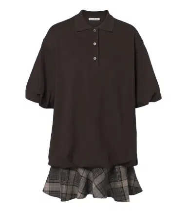 Acne Studios Checked layered cotton-blend polo dress | Thumbnail 1